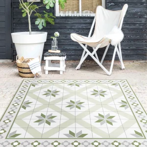 WallArt Vinyl-Teppich – Geometrische Fliesen Rautenblüte Mit Bordüre In Grün 17