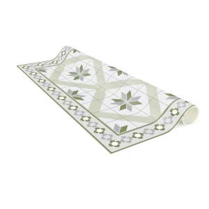 WallArt Vinyl-Teppich – Geometrische Fliesen Rautenblüte Mit Bordüre In Grün 19