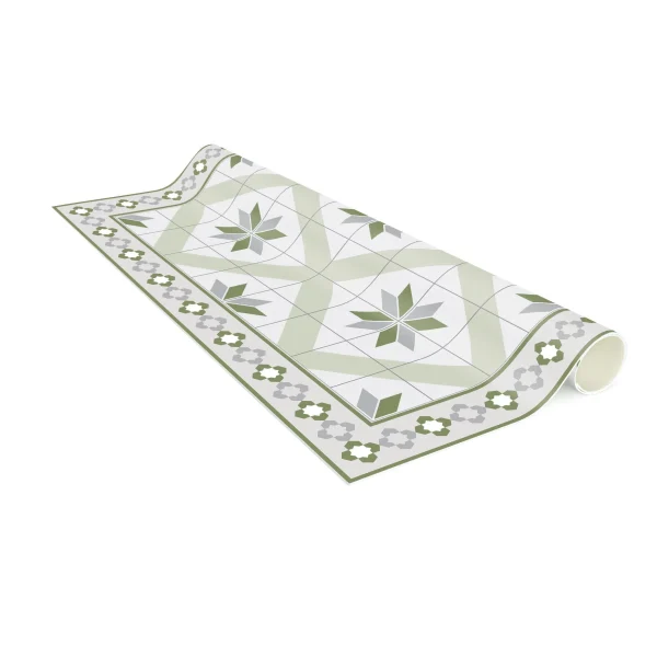 WallArt Vinyl-Teppich – Geometrische Fliesen Rautenblüte Mit Bordüre In Grün 7