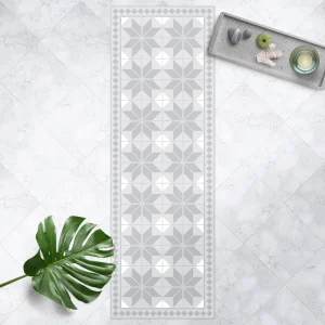 WallArt Vinyl-Teppich – Geometrische Fliesen Sternblume Mit Bordüre In Grau 11
