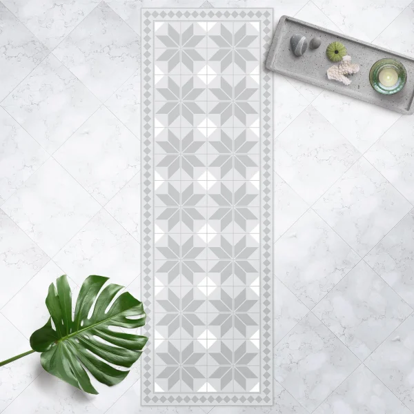 WallArt Vinyl-Teppich – Geometrische Fliesen Sternblume Mit Bordüre In Grau 3