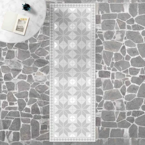 WallArt Vinyl-Teppich – Geometrische Fliesen Sternblume Mit Bordüre In Grau 13
