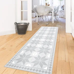 WallArt Vinyl-Teppich – Geometrische Fliesen Sternblume Mit Bordüre In Grau 15