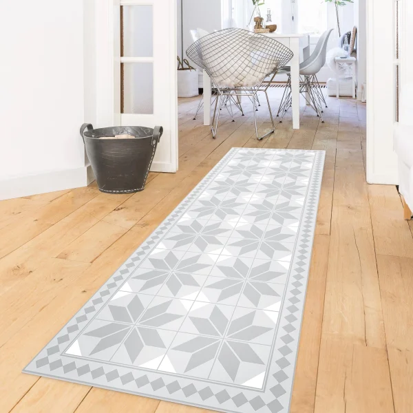 WallArt Vinyl-Teppich – Geometrische Fliesen Sternblume Mit Bordüre In Grau 5