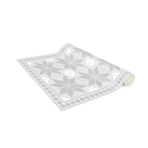 WallArt Vinyl-Teppich – Geometrische Fliesen Sternblume Mit Bordüre In Grau 7