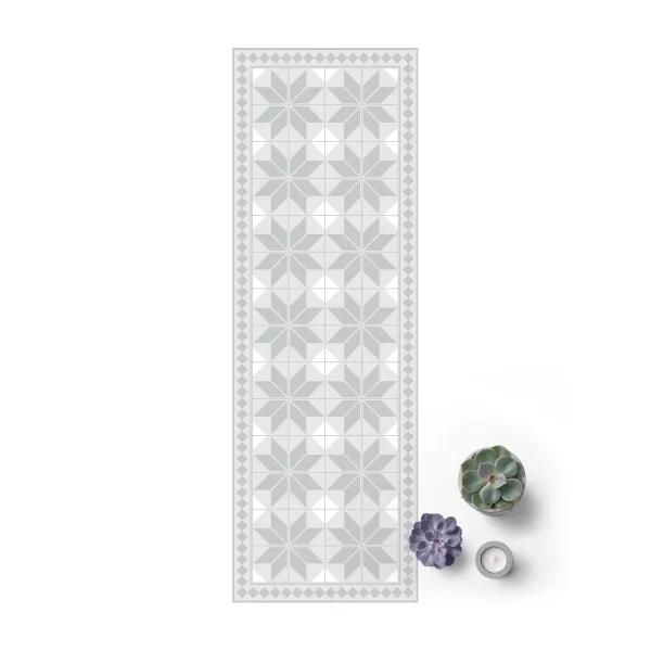 WallArt Vinyl-Teppich – Geometrische Fliesen Sternblume Mit Bordüre In Grau 1