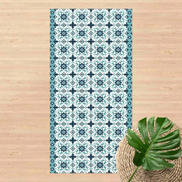 WallArt Vinyl-Teppich – Geometrischer Fliesenmix Blume Türkis In Türkis 3