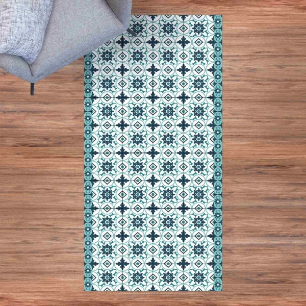 WallArt Vinyl-Teppich – Geometrischer Fliesenmix Blume Türkis In Türkis 4