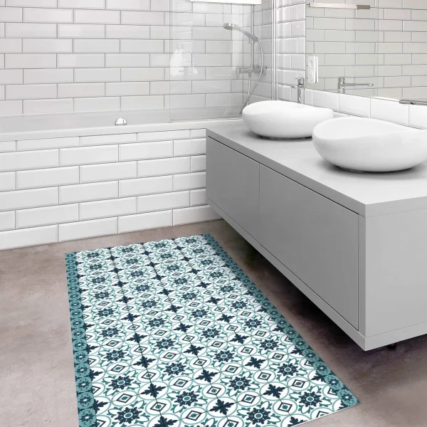 WallArt Vinyl-Teppich – Geometrischer Fliesenmix Blume Türkis In Türkis 6