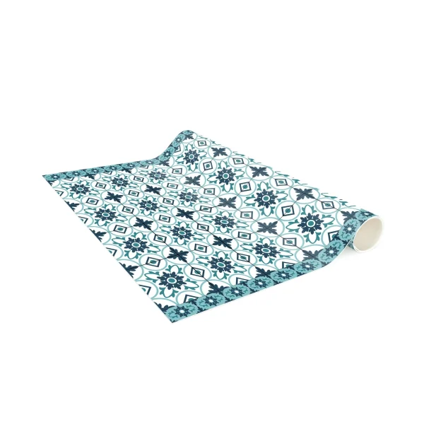WallArt Vinyl-Teppich – Geometrischer Fliesenmix Blume Türkis In Türkis 7