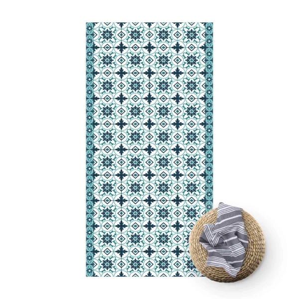 WallArt Vinyl-Teppich – Geometrischer Fliesenmix Blume Türkis In Türkis 1