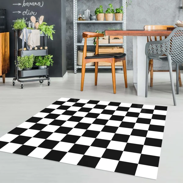 WallArt Vinyl-Teppich – Geometrisches Muster Schachbrett Schwarz Weiß In Schwarz-Weiß 5