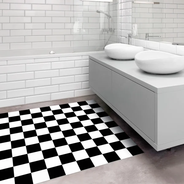 WallArt Vinyl-Teppich – Geometrisches Muster Schachbrett Schwarz Weiß In Schwarz-Weiß 6