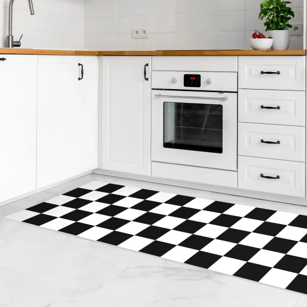 WallArt Vinyl-Teppich – Geometrisches Muster Schachbrett Schwarz Weiß In Schwarz-Weiß 5