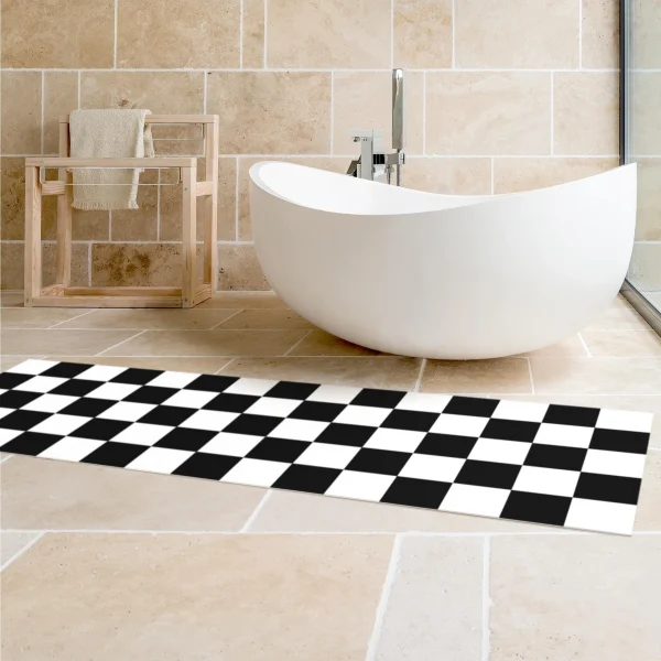 WallArt Vinyl-Teppich – Geometrisches Muster Schachbrett Schwarz Weiß In Schwarz-Weiß 6