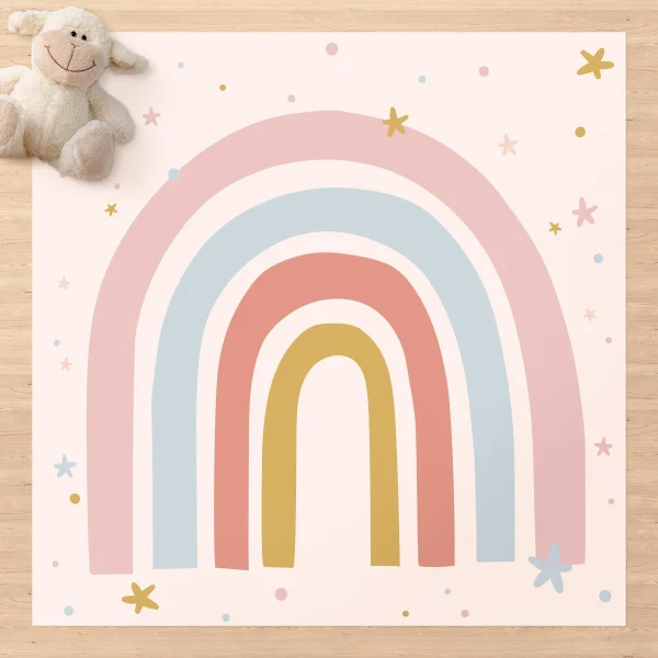 WallArt Vinyl-Teppich – Großer Regenbogen Mit Sternen Und Pünktchen In Pastell 3