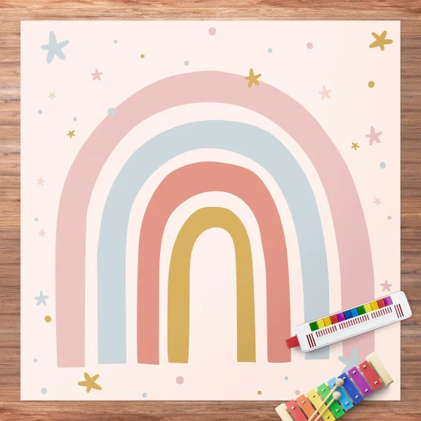 WallArt Vinyl-Teppich – Großer Regenbogen Mit Sternen Und Pünktchen In Pastell 4