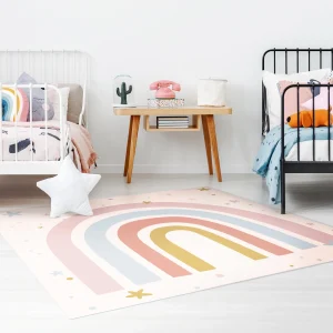 WallArt Vinyl-Teppich – Großer Regenbogen Mit Sternen Und Pünktchen In Pastell 15