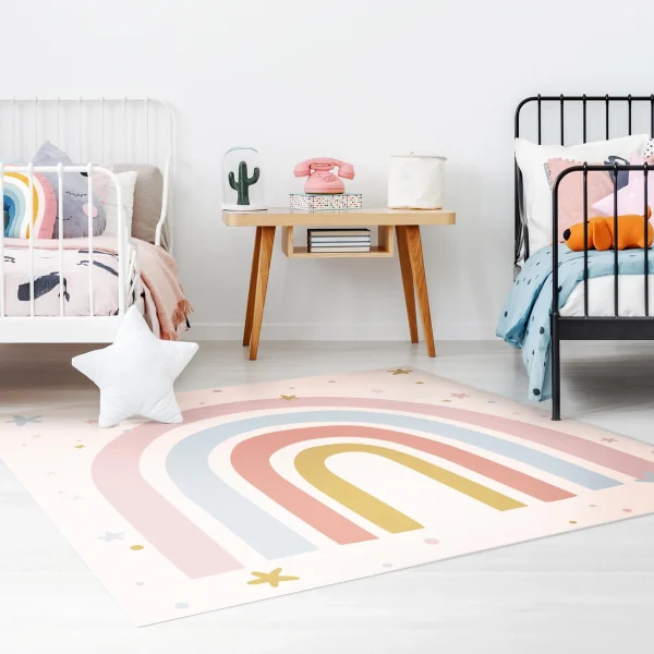 WallArt Vinyl-Teppich – Großer Regenbogen Mit Sternen Und Pünktchen In Pastell 5