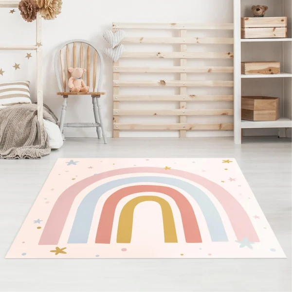 WallArt Vinyl-Teppich – Großer Regenbogen Mit Sternen Und Pünktchen In Pastell 6
