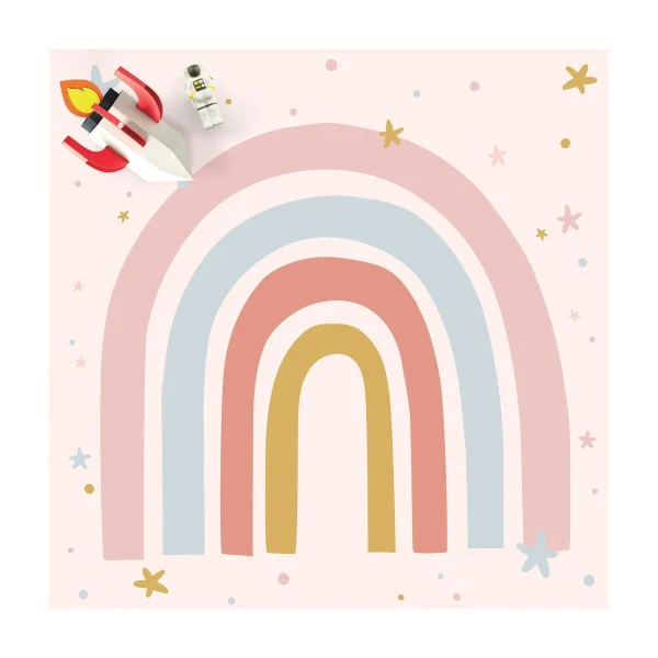 WallArt Vinyl-Teppich – Großer Regenbogen Mit Sternen Und Pünktchen In Pastell 1