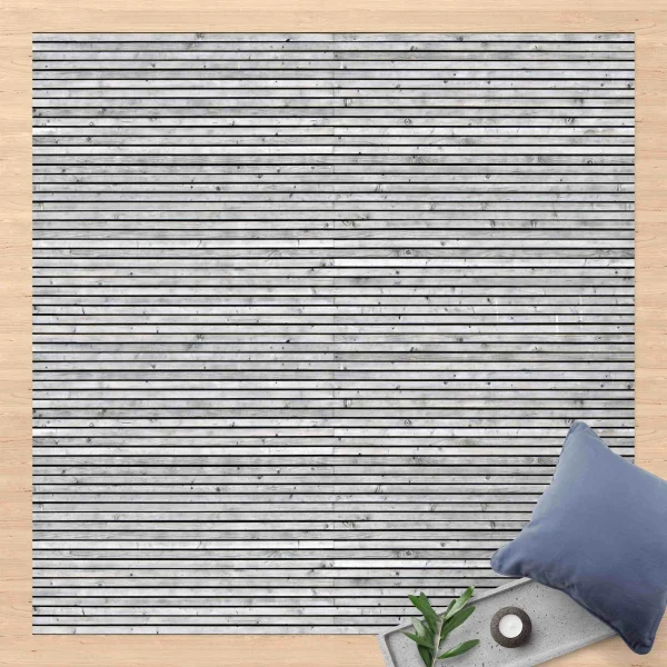 WallArt Vinyl-Teppich – Holzwand Mit Schmalen Leisten Schwarz Weiß In Schwarz-Weiß 3