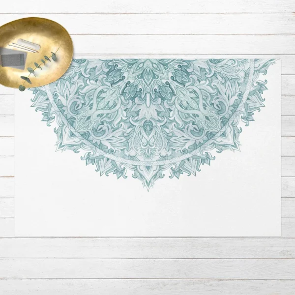 WallArt Vinyl-Teppich – Mandala Aquarell Ornament Halbkreis Türkis In Türkis 3