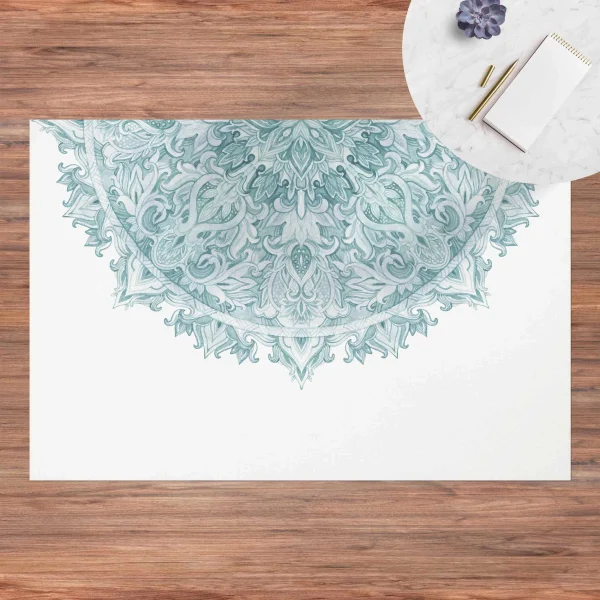 WallArt Vinyl-Teppich – Mandala Aquarell Ornament Halbkreis Türkis In Türkis 4