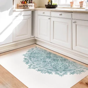 WallArt Vinyl-Teppich – Mandala Aquarell Ornament Halbkreis Türkis In Türkis 15