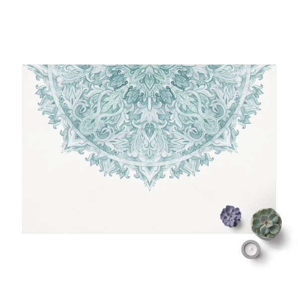 WallArt Vinyl-Teppich – Mandala Aquarell Ornament Halbkreis Türkis In Türkis 1