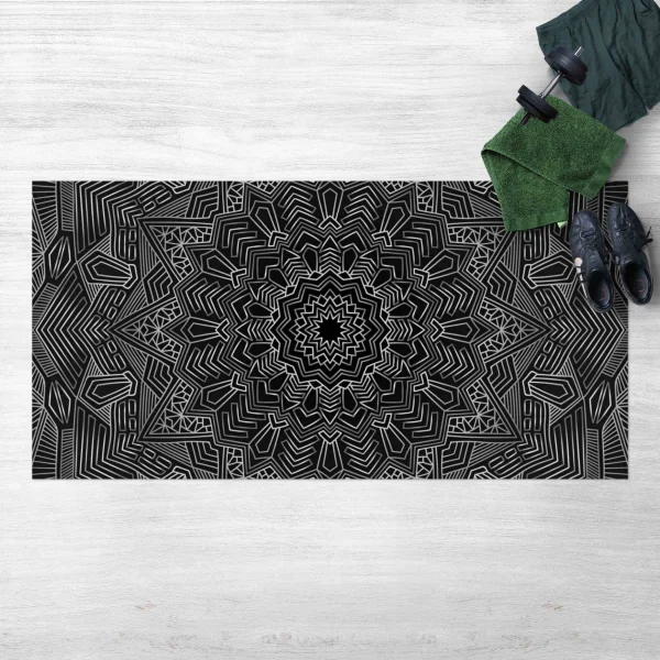 WallArt Vinyl-Teppich – Mandala Stern Muster Silber Schwarz In Silber 3
