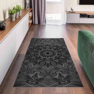 WallArt Vinyl-Teppich – Mandala Stern Muster Silber Schwarz In Silber 15