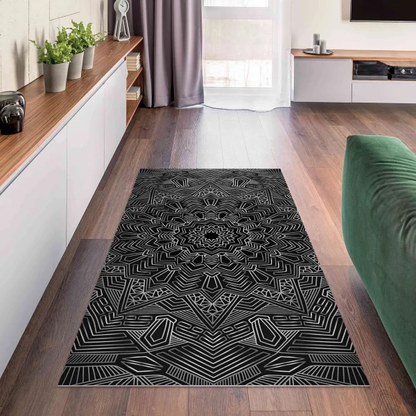 WallArt Vinyl-Teppich – Mandala Stern Muster Silber Schwarz In Silber 5