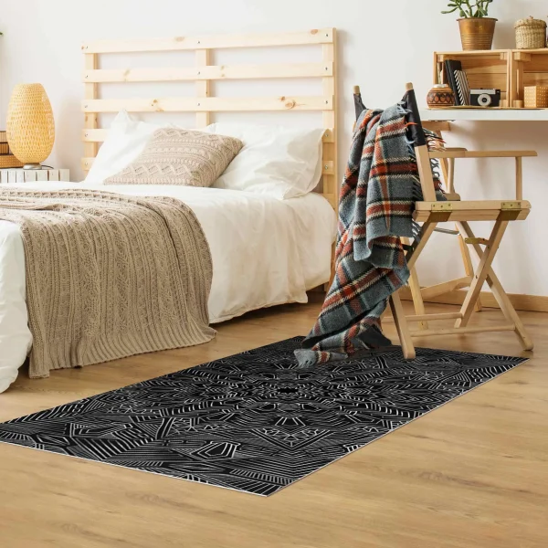 WallArt Vinyl-Teppich – Mandala Stern Muster Silber Schwarz In Silber 6