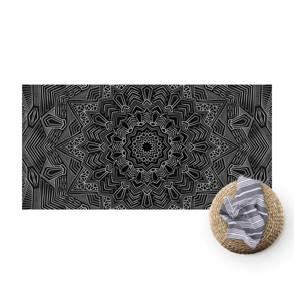 WallArt Vinyl-Teppich – Mandala Stern Muster Silber Schwarz In Silber 1