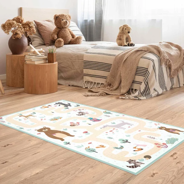 WallArt Vinyl-Teppich – Waldtiere – Freunde Auf Dem Waldweg In Bunt 5